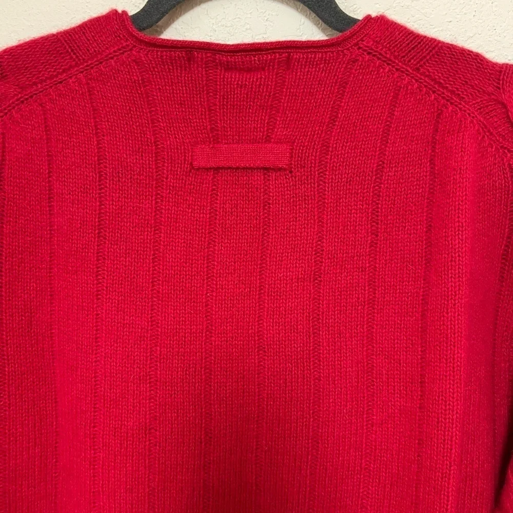 VTG The limited angora wool blend cherry red v-neck cableknit sweater S